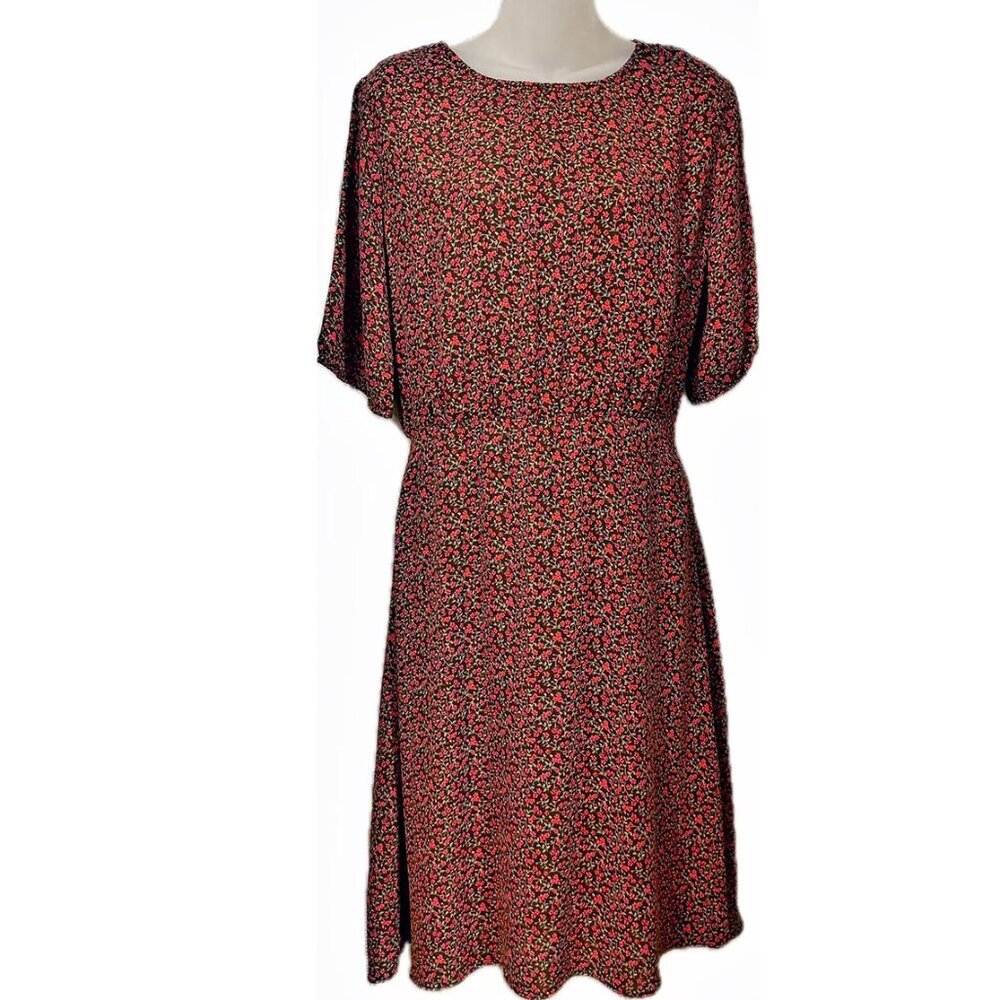 Uniqlo Women's Georgette Printed Half Sleeve Flared Sheer Dress & Black Slip M - Picture 2 of 10